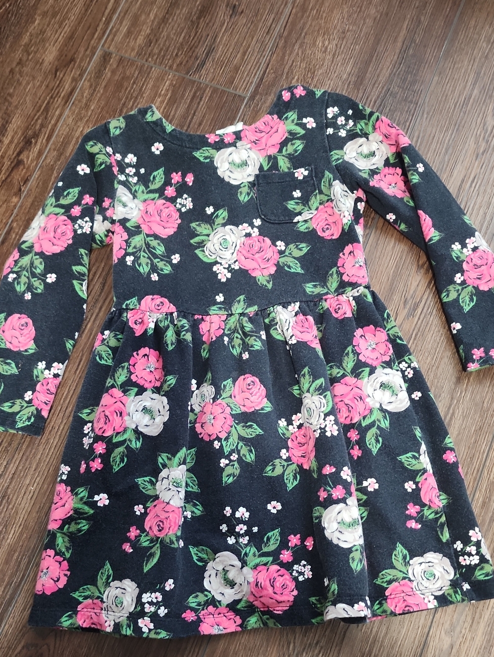 Carter's Black Long-Sleeve Floral Dress - Pink & White Roses
